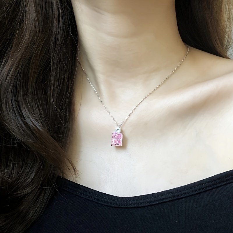 Princess Ice-Cut Necklace with 7-Carat Pink Square Pendant